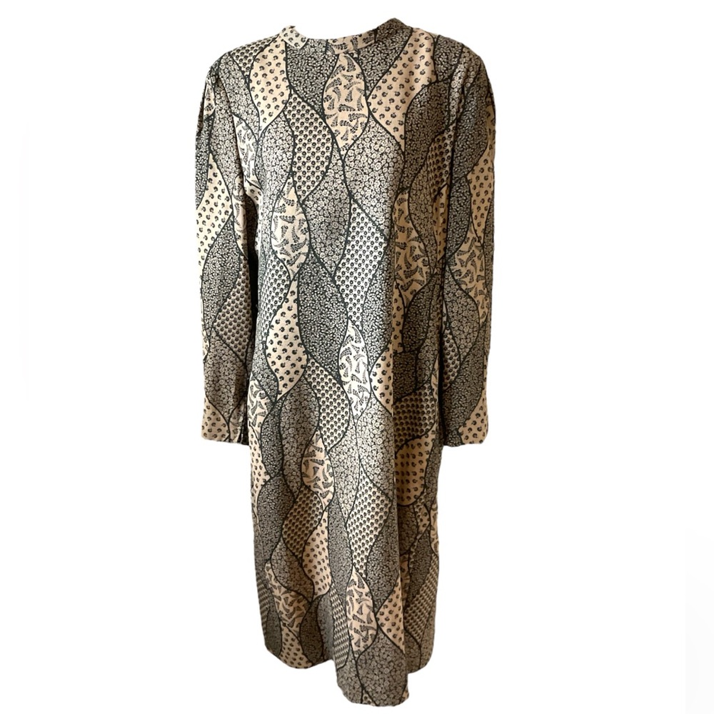 Vintage Pauline Trigere Brown Black Floral Printed Sheath Dress Size 18